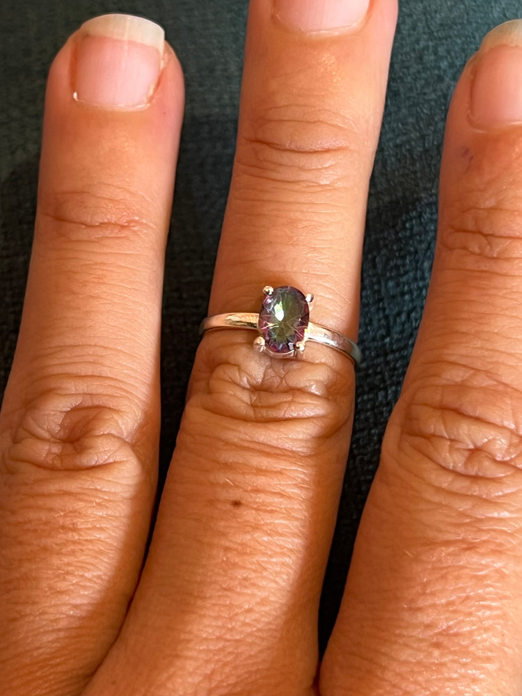 Faceted Mystic Topaz Sterling Silver Ring
