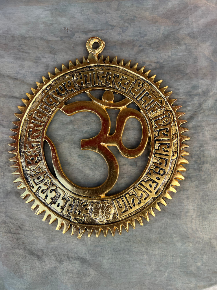 Large Brass Om Sign — Round Rays Design