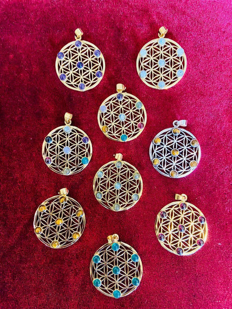 Flower of Life Pendant with Crystals