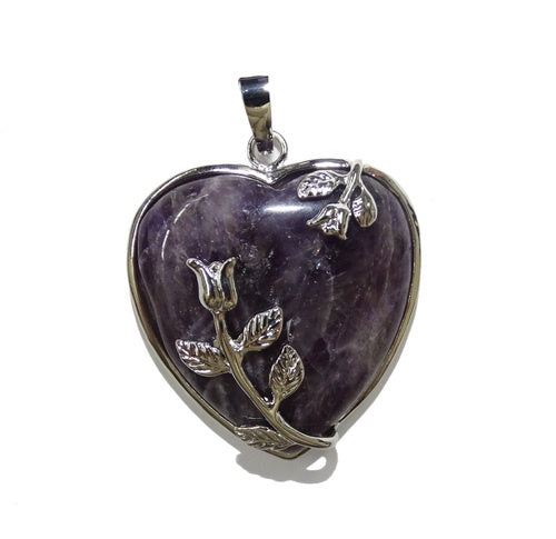 Chevron Amethyst Heart Pendant with rose