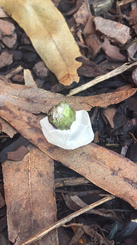 Green Tourmaline on White Sceptre Quartz