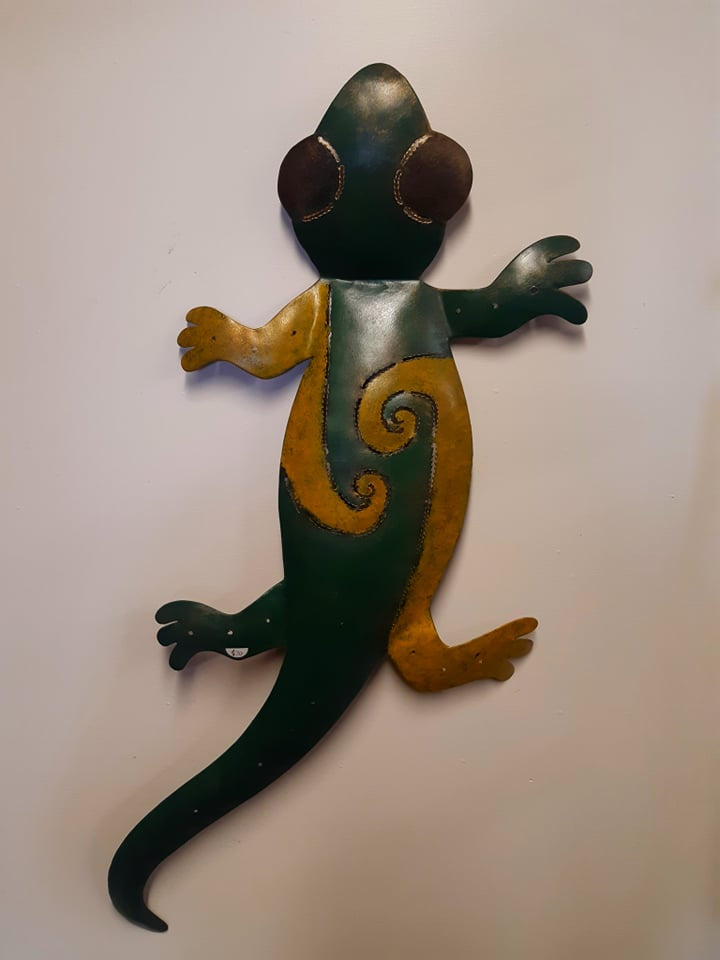 Metal Art ~ Green and Yellow Gecko Wall