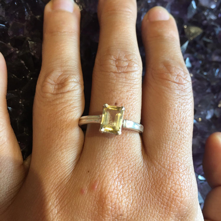 Citrine Faceted Rectangle Ring Sterling Silver