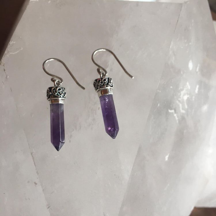 Amethyst Point Earrings Sterling Silver