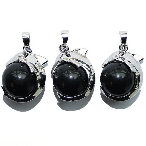 Obsidian Dolphin Sphere Pendant