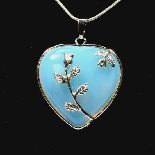 Opalite Heart Pendant with rose