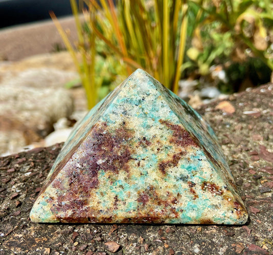 Amazonite with Spessartine Garnet Pyramid