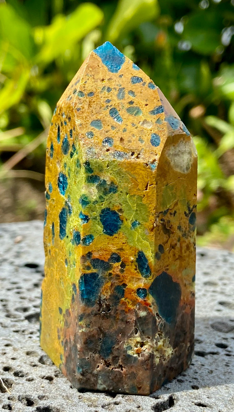 Blue Apatite in Green Opal Tower