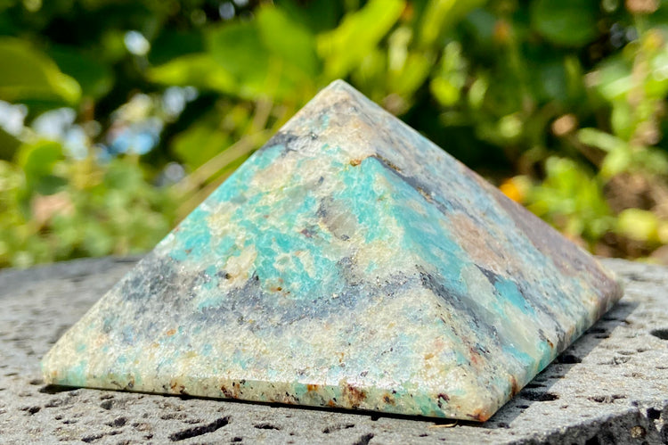 Amazonite with Spessartine Garnet Pyramid