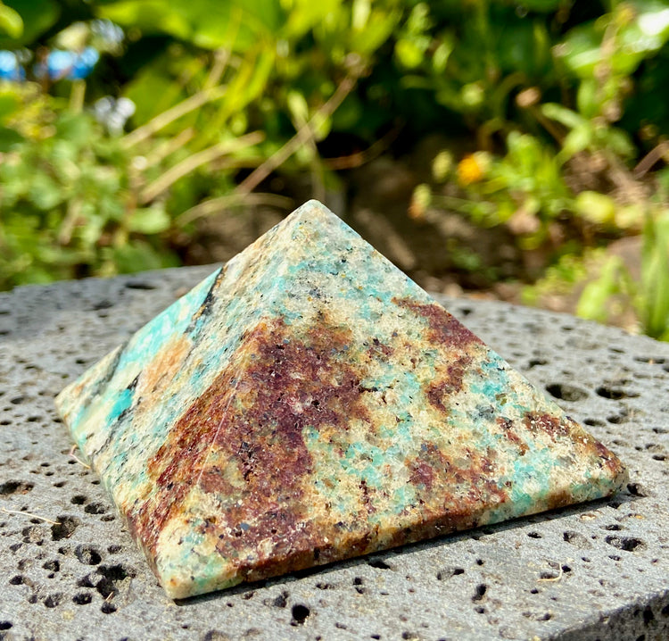 Amazonite with Spessartine Garnet Pyramid