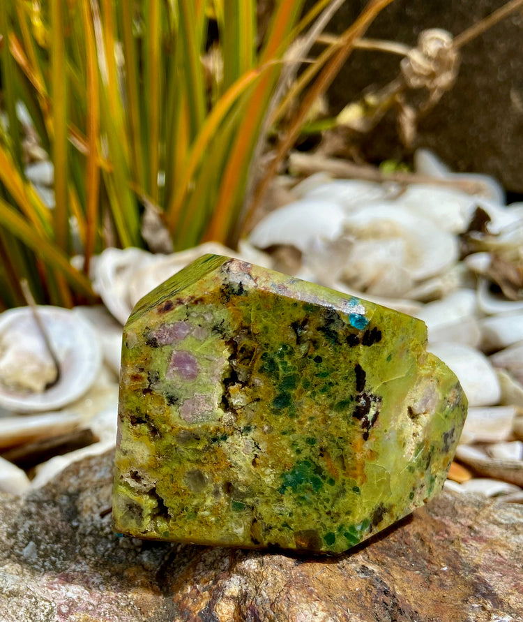 Blue Apatite in Green Opal