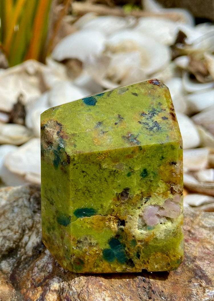 Blue Apatite in Green Opal