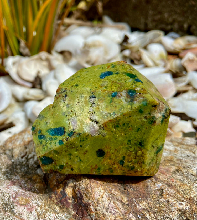 Blue Apatite in Green Opal