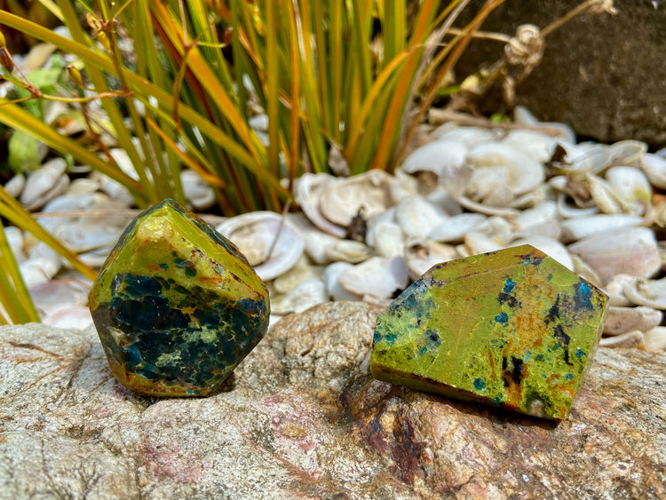 Blue Apatite in Green Opal