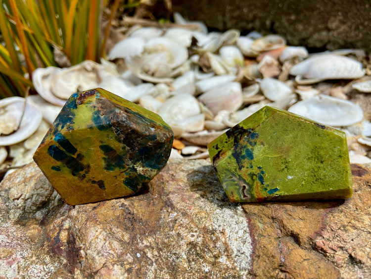 Blue Apatite in Green Opal