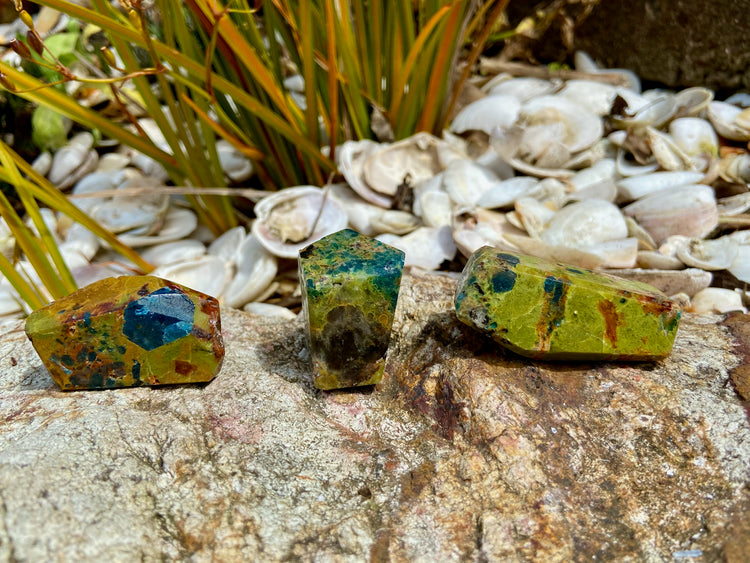 Blue Apatite in Green Opal