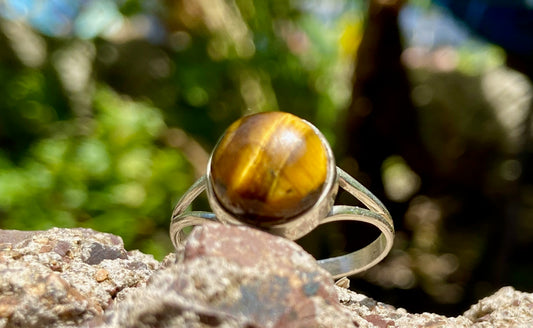 Tigers Eye Ring Round Sterling Silver