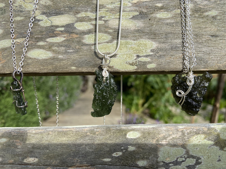 Moldavite Necklace Silver