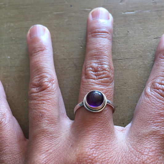 Amethyst Ring Round Sterling Silver