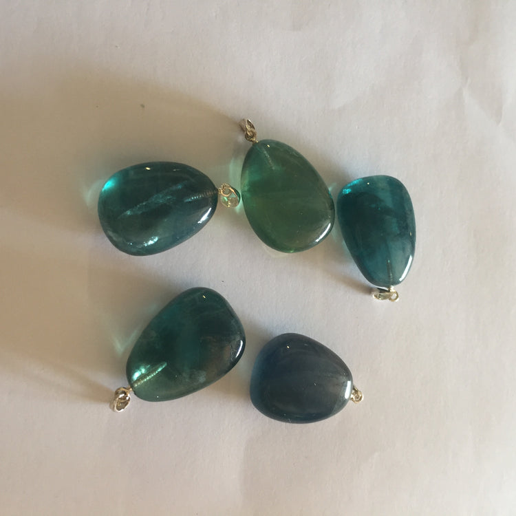Blue Fluorite Tumble Sterling Silver Pendant