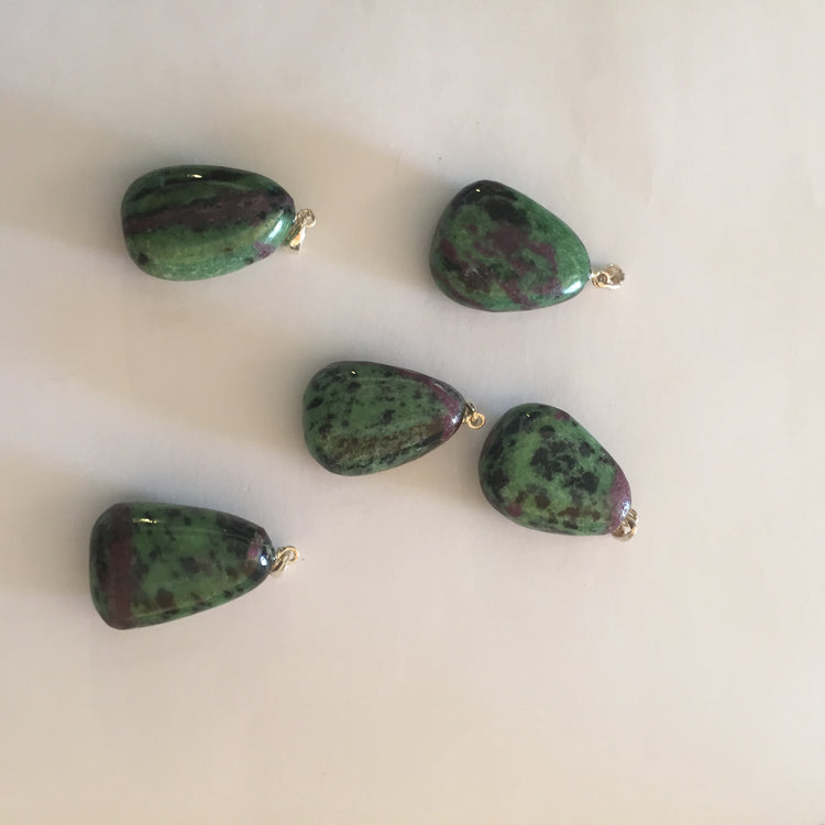 Ruby Zoisite Tumble Sterling Silver Pendant