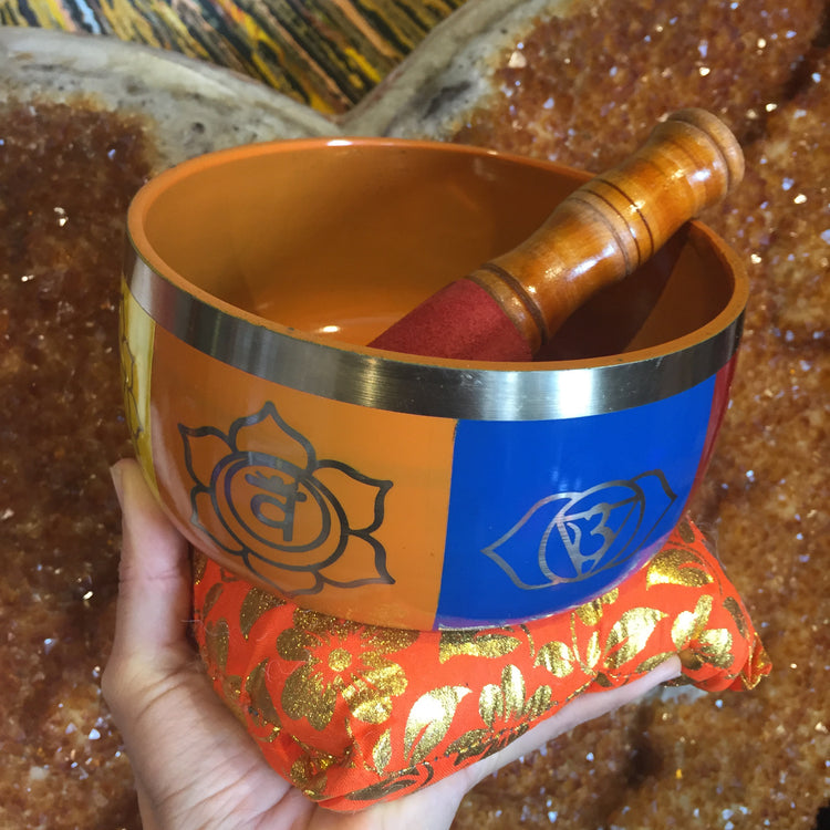 Brass Sacral Chakra Singing Bowl Multicolour with Cushion