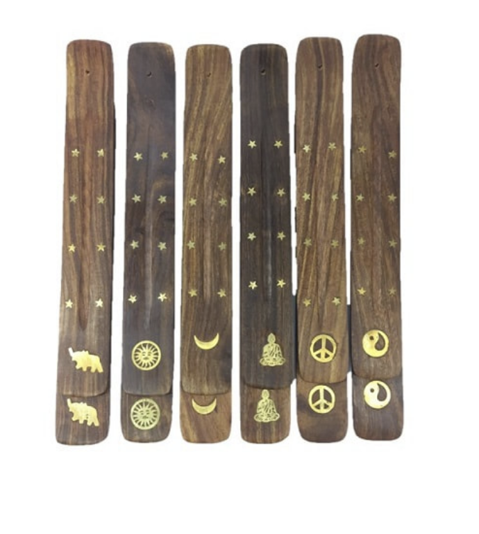 Wooden Incense Holder with Brass Inlay