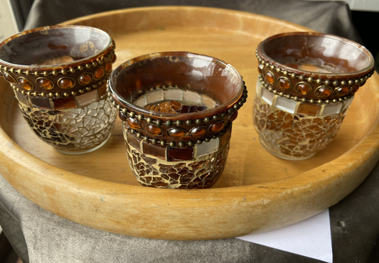 Mosaic Brown art Candle Holder