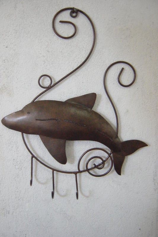 Metal Art ~ Dolphin spiral with 3 metal hooks