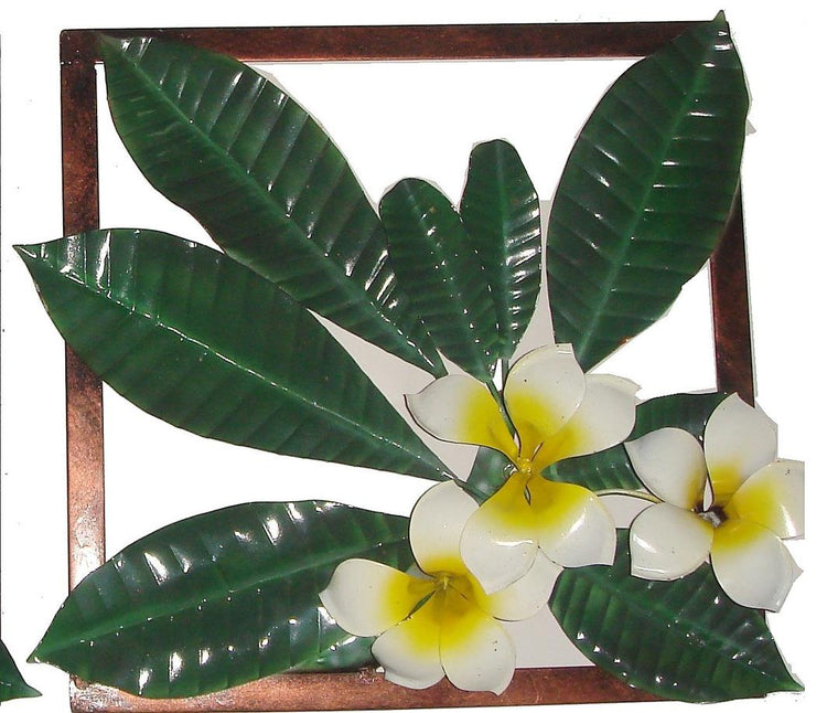 Metal Art ~ Frangipani and leaf in frame corner