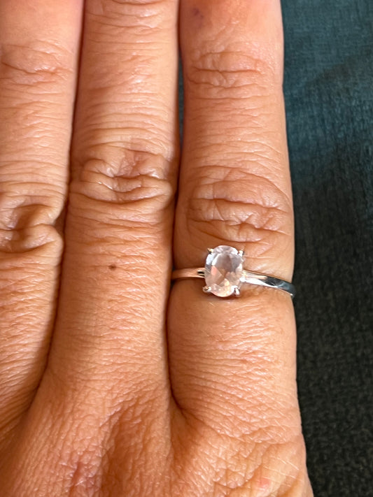 Faceted Rose Quartz Sterling Silver Ring
