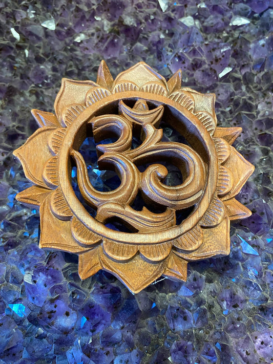 Hand-Carved Wooden Om Sign from Bali