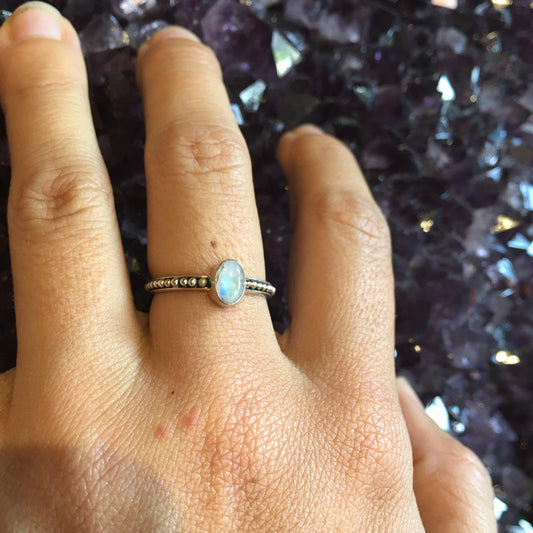 Rainbow Moonstone Ring Square Sterling Silver