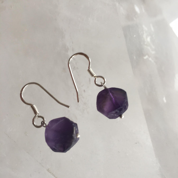 Amethyst Rough Earrings Sterling Silver