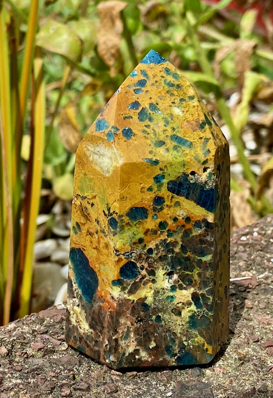 Blue Apatite in Green Opal Tower