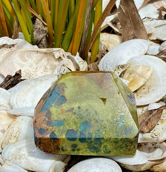 Blue Apatite in Green Opal