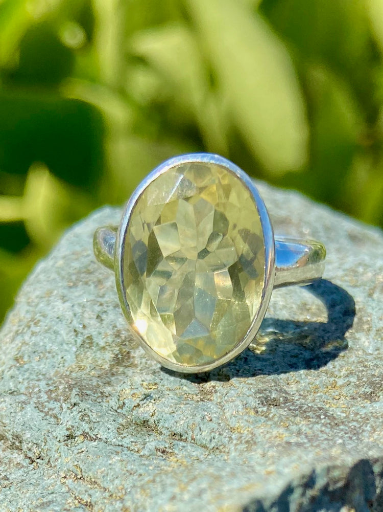 Lemon Topaz Oval Faceted Ring