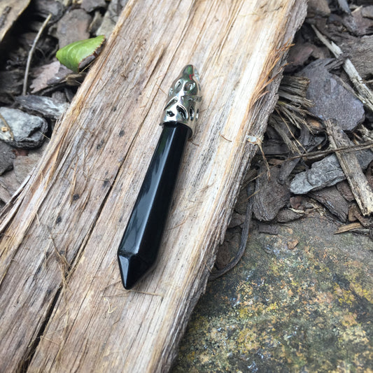 Obsidian Pendant Long Point Shape