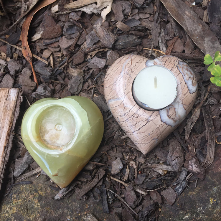 Banded Onyx Heart Candle Holder