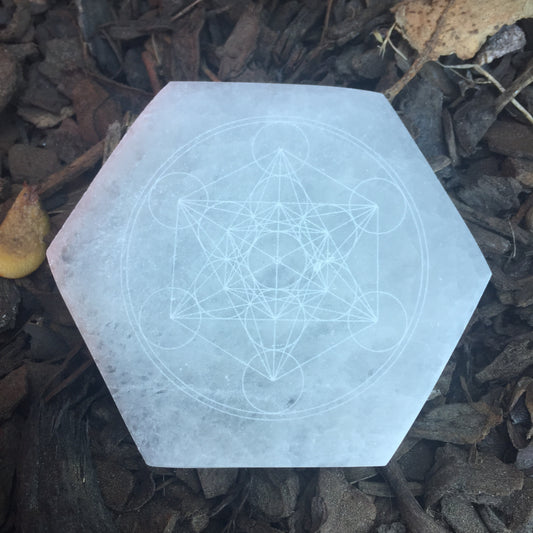 Selenite Hexagon Charging plate with Metatron
