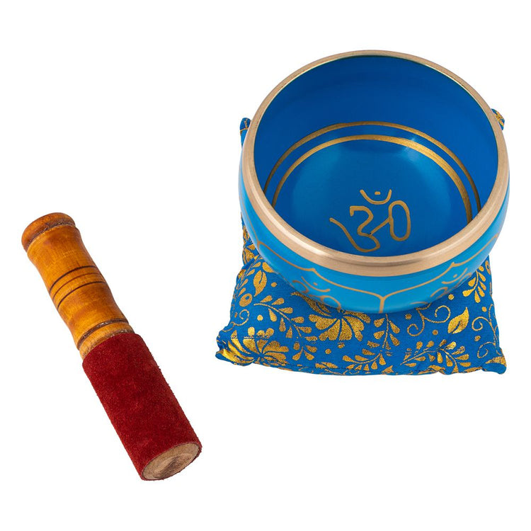 Brass Om Blue Singing Bowl with Cushion 6cm x 11cm