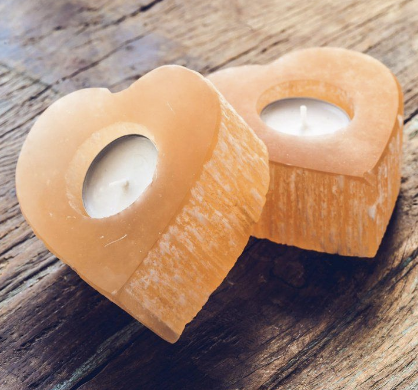 Orange Selenite Heart Candle Holder